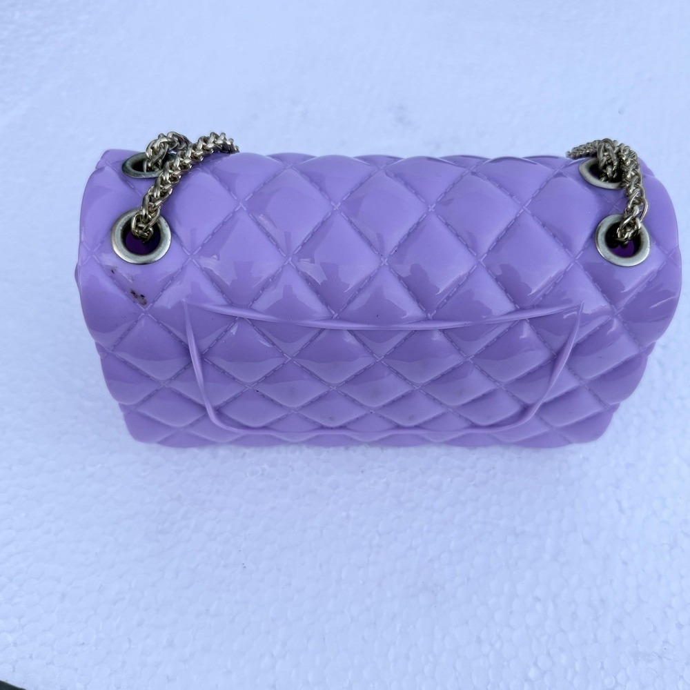 Quilted Crossbody Bag Womens Small Purple PVC Chain Strap Shoulder Turn Lock - Picture 3 of 9
